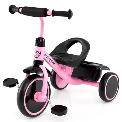 Детский трехколесный велосипед Toddler Trike с регулируемым сиденьем и корзиной для хранения 3-колесный велосипед бежевого/ зелено-розового цвета