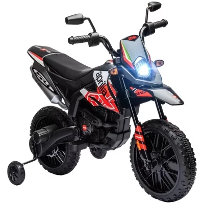 Детский мотоцикл на 12 В, лицензированный Aprilia Электрический мотоцикл для детей с тренировочными колесами, пружинной подвеской, светодиодной подсветкой, USB, Музыкой красного цвета