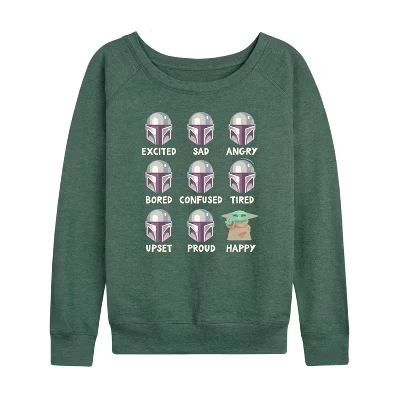 Женская рубашка The Mandalorian Mandalorian Moods из легкого французского махрового полотна с широким вырезом и длинными рукавами и графическим рисунком heather juniper