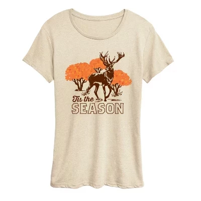 Women's -  - Tis the Season Fall Deer Short Sleeve Graphic T-Shirt birch