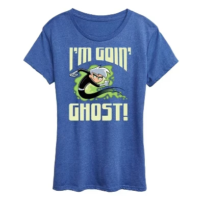 Женская футболка с коротким рукавом и рисунком I'm Goin Ghost синего цвета