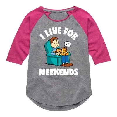 Футболка I Live For Weekend с длинным рукавом Реглан и графическим принтом athletic heather/цвет фуксии
