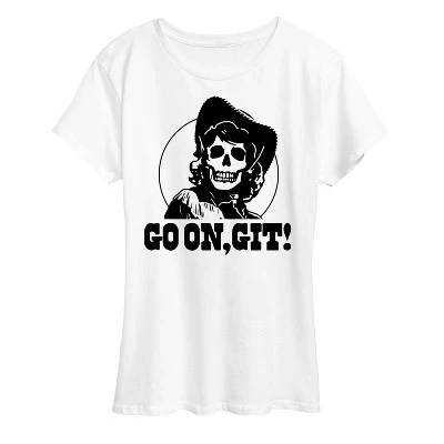 Женская футболка Go On Git Skull Cowgirl с коротким рукавом и рисунком пастушки, белая