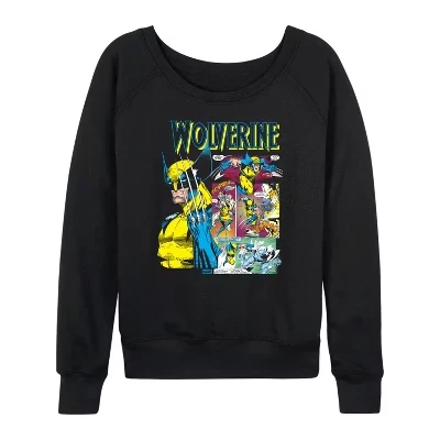 Women's -  - Wolverine Panel Portrait Lightweight French Terry Wide Neck Long Sleeve Graphic Shirt black