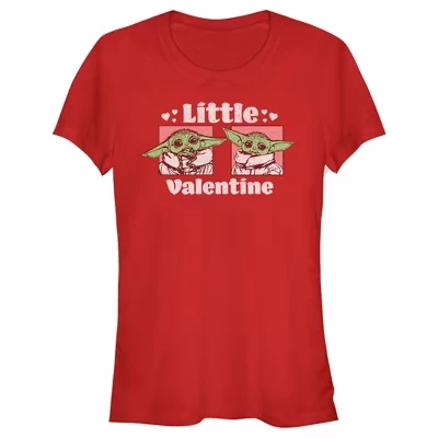 Женская футболка Juniors Womens The Mandalorian Valentine's Day The Child Little Valentine Panels красного цвета