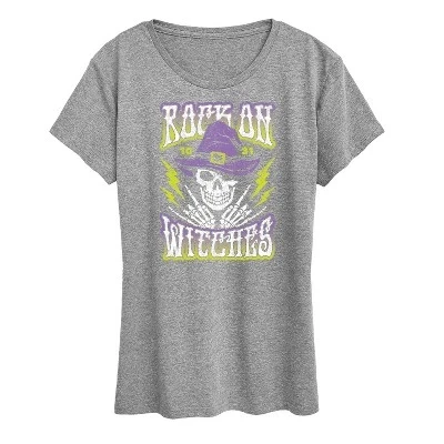 Женская футболка Rock On Witches с коротким рукавом и графическим принтом, серая