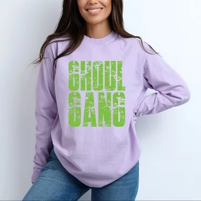 Ghoul Gang Block Distressed - Женская одежда, окрашенная футболка с длинным рукавом и рисунком орхидеи