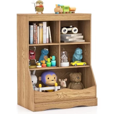 BALHAM TRADE-Kids Toy Storage Organizer 4-Cubby Storage Cabinet and Display Shelf for Nursery natural-4 cubby without leg