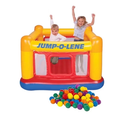 Надувной игровой набор Jump-O-Lene Indoor Outdoor Bounce House Toddler Ball Bit Castle со 100 маленькими пластиковыми шариками для детей от 3 до 6 лет, многоцветный
