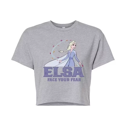 Women's -  - Elsa Face Your Fear Cropped Graphic T-Shirt heather grey