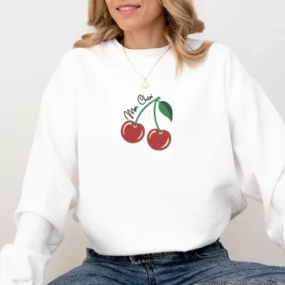 Вышитая одежда Mon Cherie Cherries Окрашенная в белый цвет толстовка