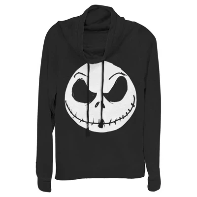 Женская толстовка Juniors Womens Halloween Jack Skellington с капюшоном и большим лицом на шее черный