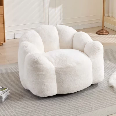 Современный расслабляющий большой плюшевый диван-мешок Cloud Bean Bag с подлокотником, односпальный диван с глубоким сиденьем для гостиной, квартиры, комнаты для гостей белого цвета