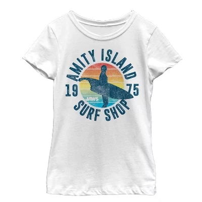 Детская футболка Jaws Amity Island Surf Shop, белая