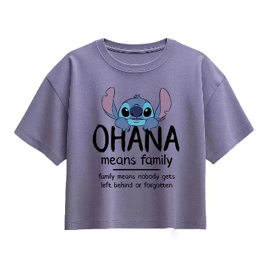 Ohana Means Family-Футболка свободного покроя для девочек с коротким рукавом и графическим принтом 
