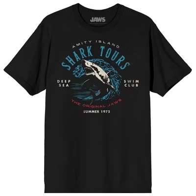 Jaws Franchise Amity Island Shark Tours Волна на черной взрослой футболке с круглым вырезом и коротким рукавом черного цвета