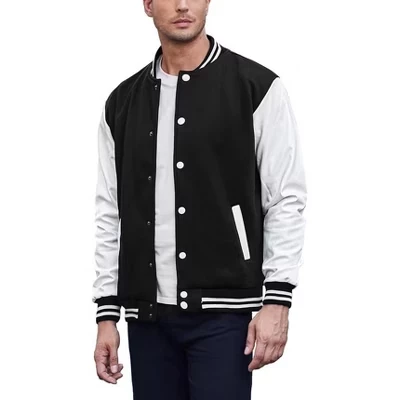 Мужские модные университетские куртки с кожаным рукавом Slim Fit College Baseball Letterman Bomber Coat S-XXL черный