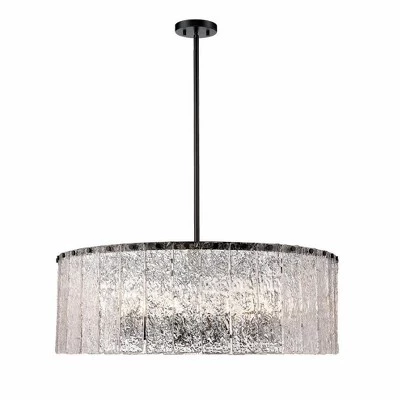 Подвесной светильник Glacier 12-Light - Промышленный стальной светильник с прозрачными текстурированными стеклянными панелями черного цвета