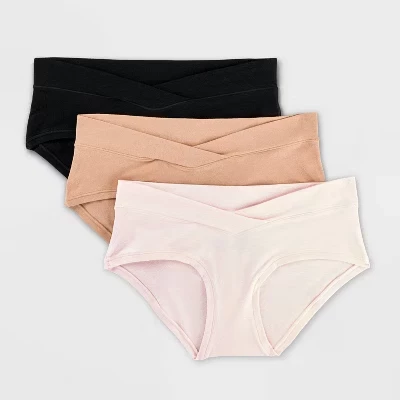 Нижнее белье для беременных из хлопчатобумажной смеси 3pk Under the Belly Hipster Underwear - ™ Черное/Жемчужно-коричневое/ Розово-розовое