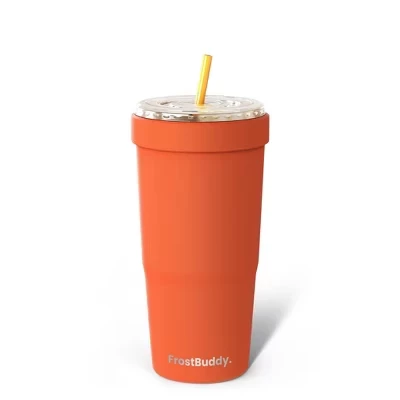 Изолированный подстаканник FrostBuddy To-Go Buddy | Подходит для всех размеров горячих и холодных чашек | Стакан из нержавеющей стали емкостью 32 унции оранжевый