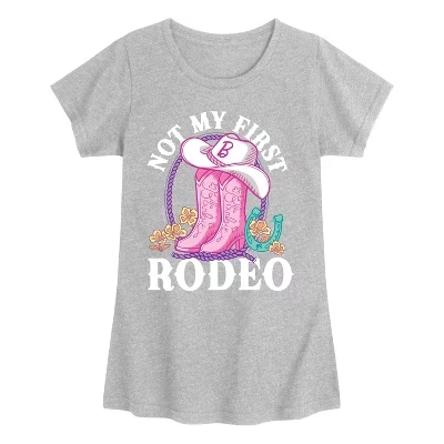 Девочковая футболка barbie not my first rodeo, серый меланж
