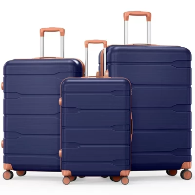 Чемодан из 3 предметов с замком TSA, застежками-молниями YKK, алюминиевой телескопической ручкой, конструкцией PC + ABS и вращающимися колесами синего цвета