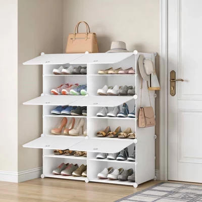 6-Layer Shoe Rack Storage Cabinet with Door, Stackable & Detachable white
