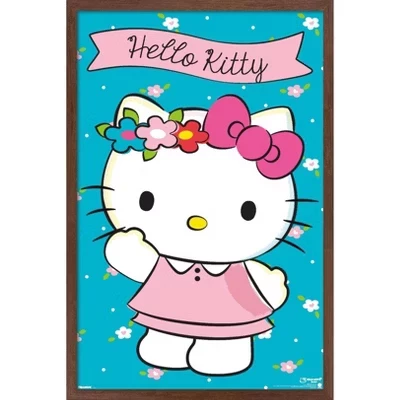 Hello Kitty: Весна 2017 - Розовое платье и цветочная корона, Настенный плакат в рамке из красного дерева