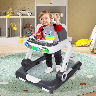 Детские ходунки Kinder King 5-в-1, музыка и свет, серые