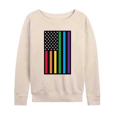 Женская футболка Pride Flag из легкого французского махрового материала с широким вырезом и длинным рукавом с графическим рисунком.