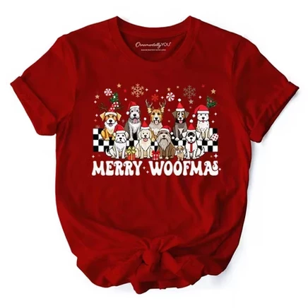 Женская футболка OrnamentallyYou Merry Woofmas, бордовая