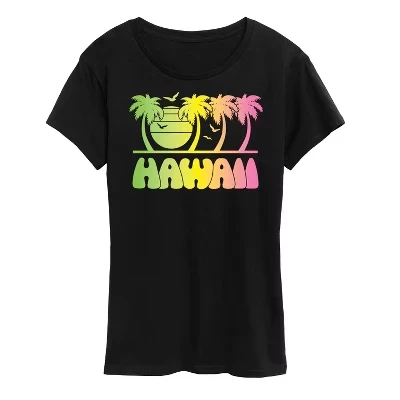 Женская футболка с коротким рукавом Hawaii Tropical Paradise Rainbow и рисунком радуги, черная