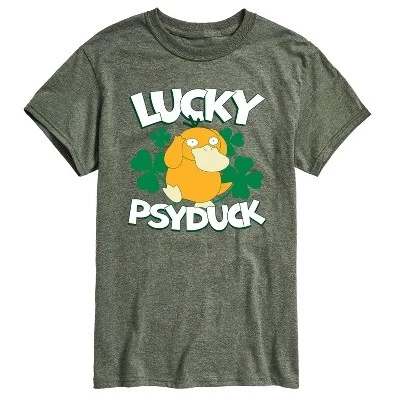 Мужская футболка с коротким рукавом и рисунком Psyduck - Pokémon - Lucky, зеленая