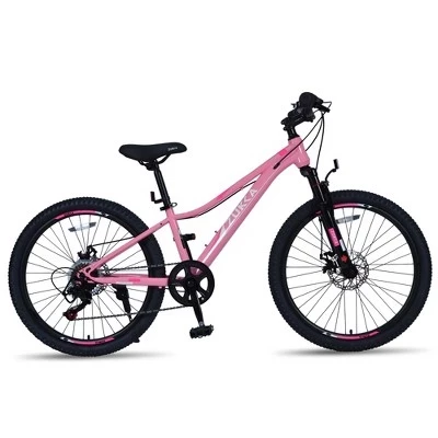 Детский горный велосипед Whisen 24″ с амортизатором, Shimano 6‑ступ., розовый