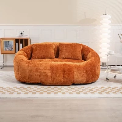 Диван-мешок с высокой спинкой, 59-дюймовый 2-местный шезлонг-кресло-подушка с наполнителем из пены с эффектом памяти, Удобный диван для гостиной спальни оранжевого цвета