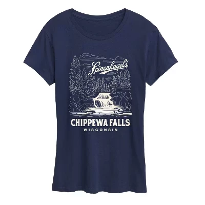 Женская футболка с коротким рукавом и рисунком Leinenkugel - Chippewa Falls Wisconsin, цвет синий