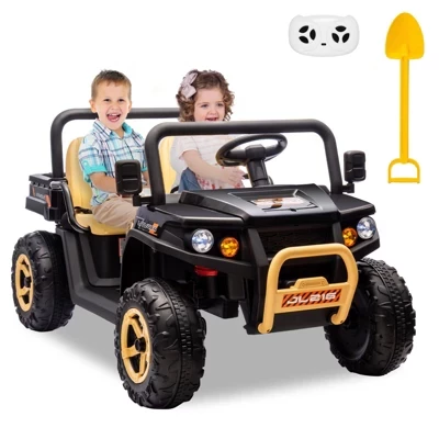 2-местная поездка на UTV для детей, 24-вольтовая поездка на игрушках с дистанционным управлением 2.4G, шины EVA, Электромобиль мощностью 4x35 Вт, работающий на батарейках, черный