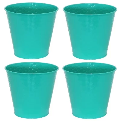 Набор Sunnydaze Decor из 4 стальных ведер, бирюзовый
