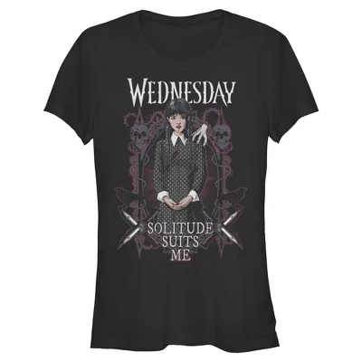 Футболка Juniors Womens Wednesday Solitude Suits Me Addams черная