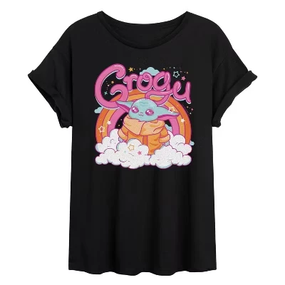 Женская футболка Grogu Kawaii с объемным рисунком, черная
