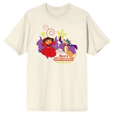 Dora The Explorer Dora & Swiper Счастливого Рождества, футболка с круглым вырезом и коротким рукавом Feliz Navidad для взрослых из натурального хлопка natural
