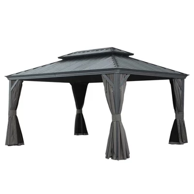 Беседка Clihome 3,7×4,9 м с жесткой крышей, серая