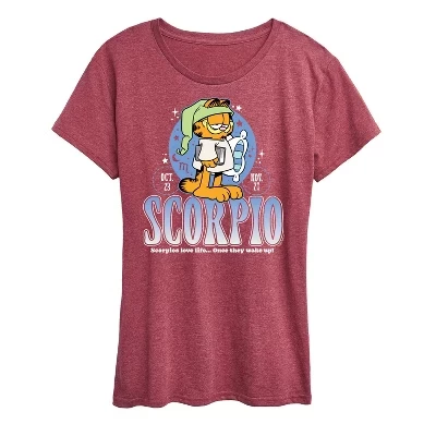 Женская футболка Garfield Scorpio Love Life, бордовая