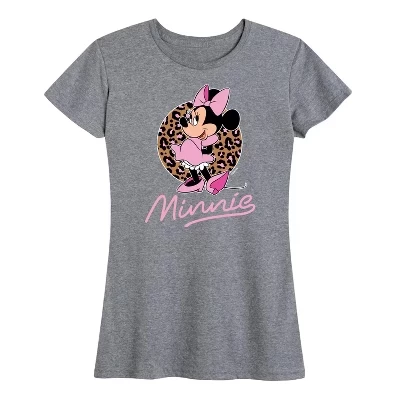 Женская футболка с леопардовым принтом Minnie Mouse и коротким рукавом с графическим рисунком heather grey
