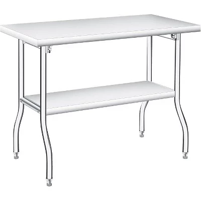 Сверхпрочный складной стол из нержавеющей стали - Вместимость 400 фунтов - Портативный, не требует сборки - Стол для приготовления пищи / Рабочий стол для кухни, прачечной, ресторана, кемпинга silver