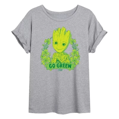 Женская футболка с объемным рисунком Groot Go Green, посвященная Дню Святого Патрика.