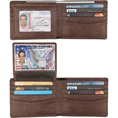 Стильный мужской RFID-кошелек из натуральной кожи с двумя окошками для идентификации личности.