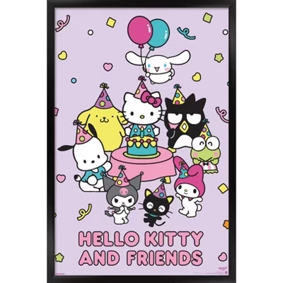 Hello Kitty и друзья: Празднование 2025 года - Настенный плакат в рамке для вечеринки черный