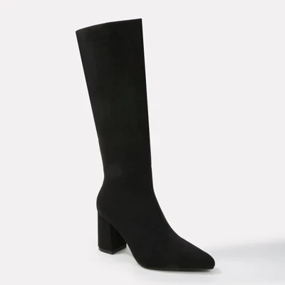 Berness Women's Adele Faux Suede Block Heel Knee High Boots black