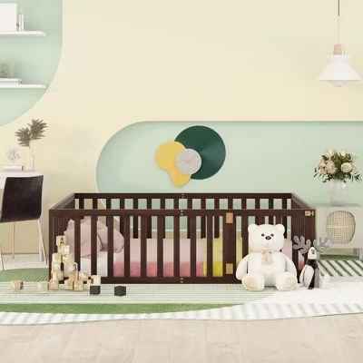 Детская кровать Okak Montessori низкая с ограждением, орех